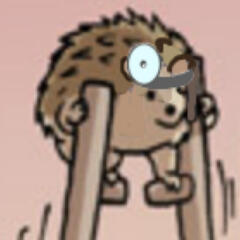 a hedgehog on stilts wearing a head mirror (dr hedgehog)